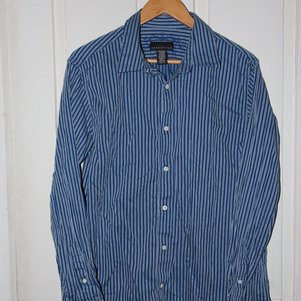 Attention Blue Striped Button Down (Sz Large)
